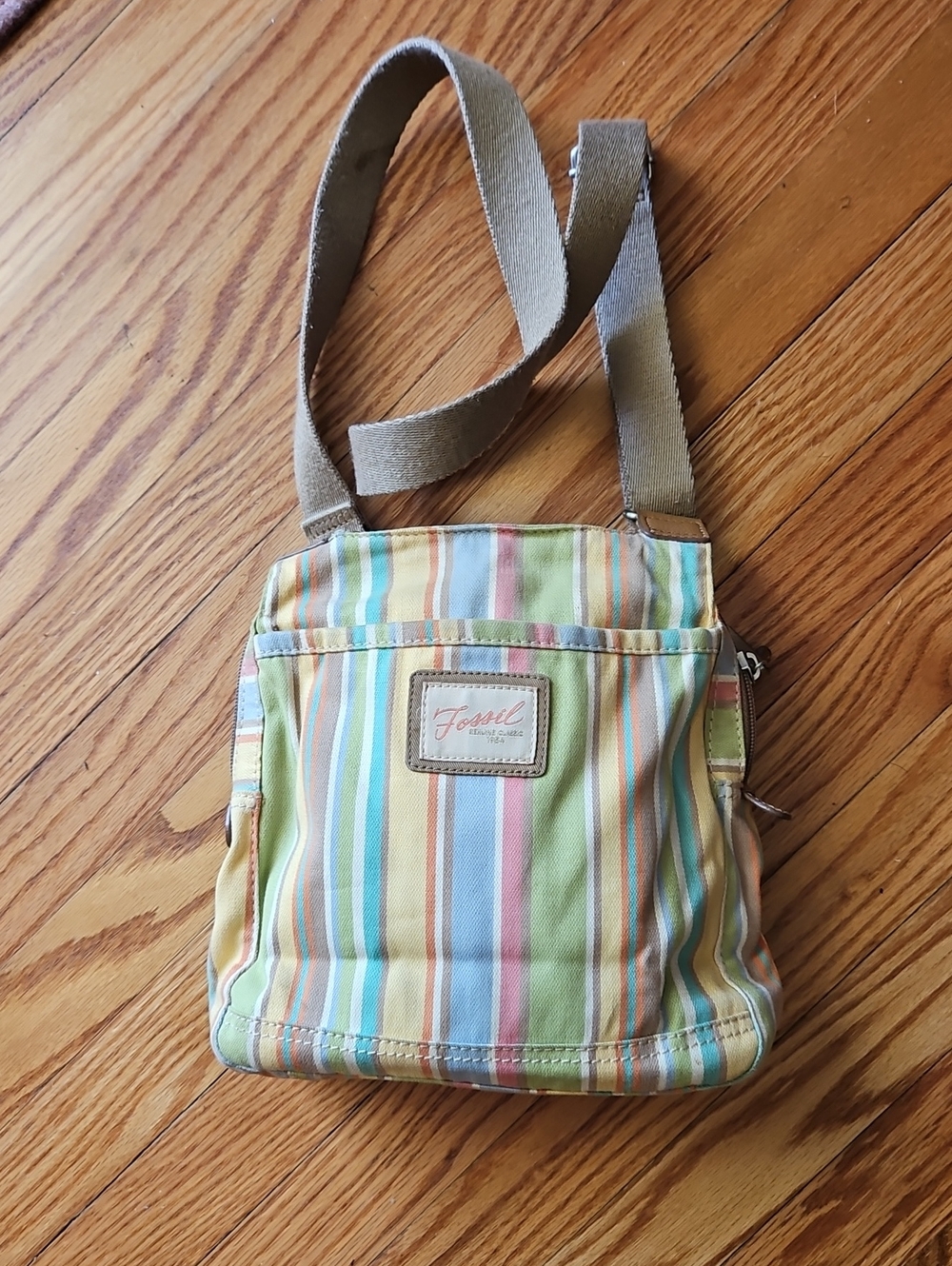 Fossil Pastel Striped Canvas Crossbody Bag